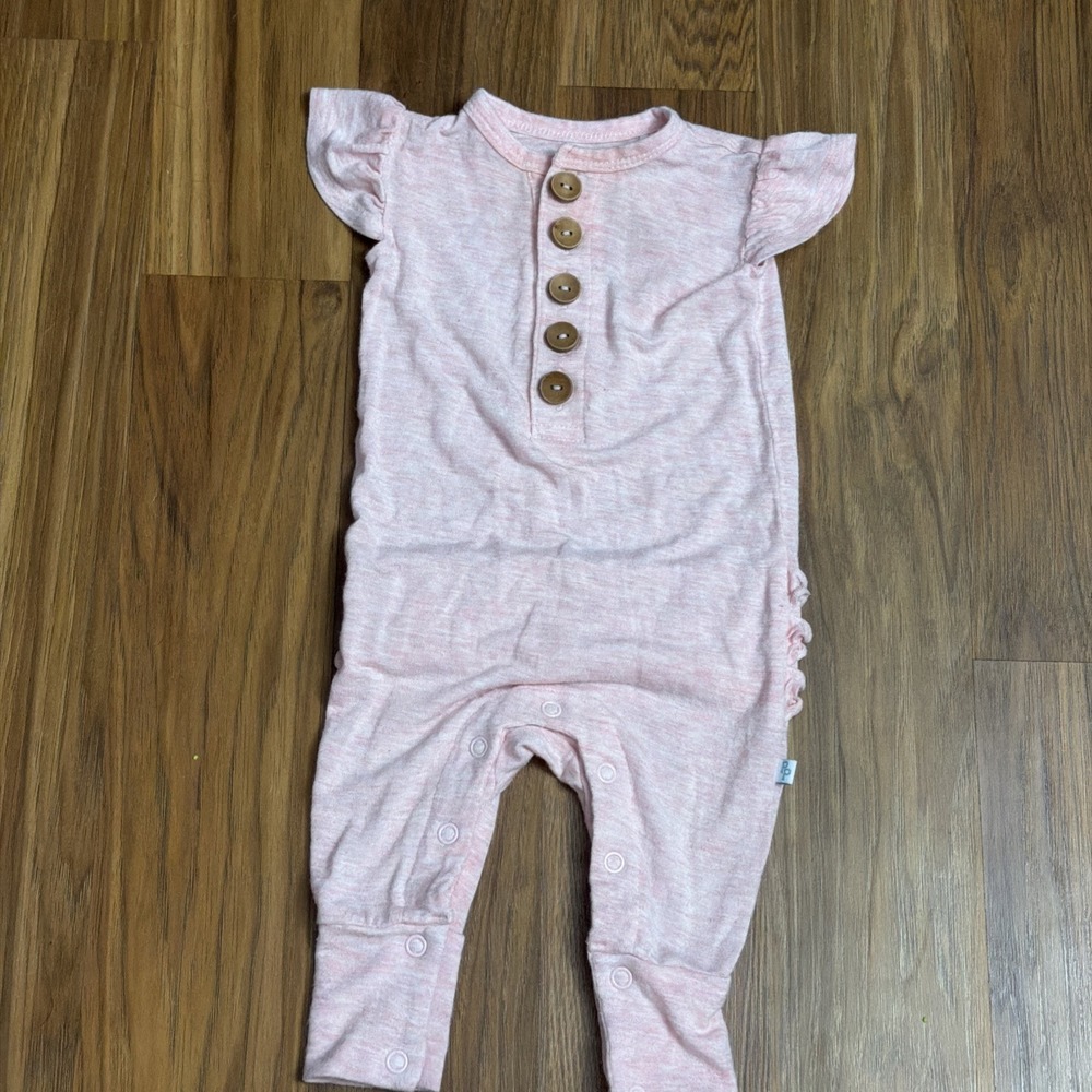 Soft Pink Baby One-Piece Romper with Wood Buttons